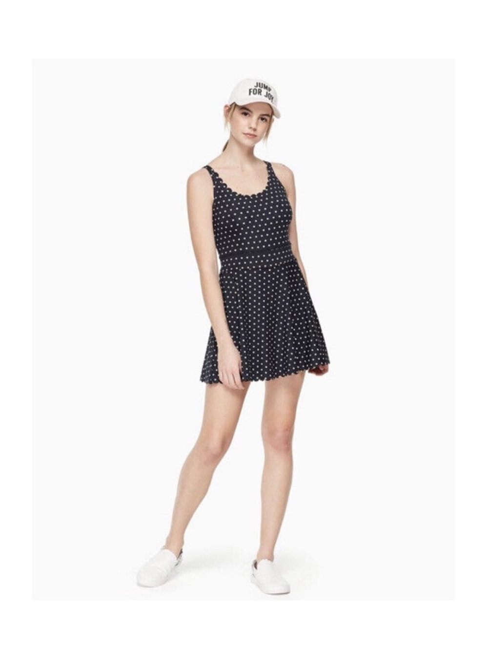 Kate Spade Black Polka Dot Scallop Tennis Athletic Dress Large Athleisure NWT